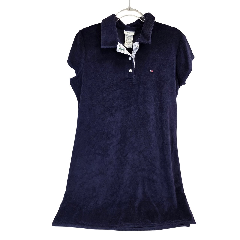 Tommy Hilfiger Girls Navy Blue Terry Cloth Polo Swim Cover Up Dress Size L